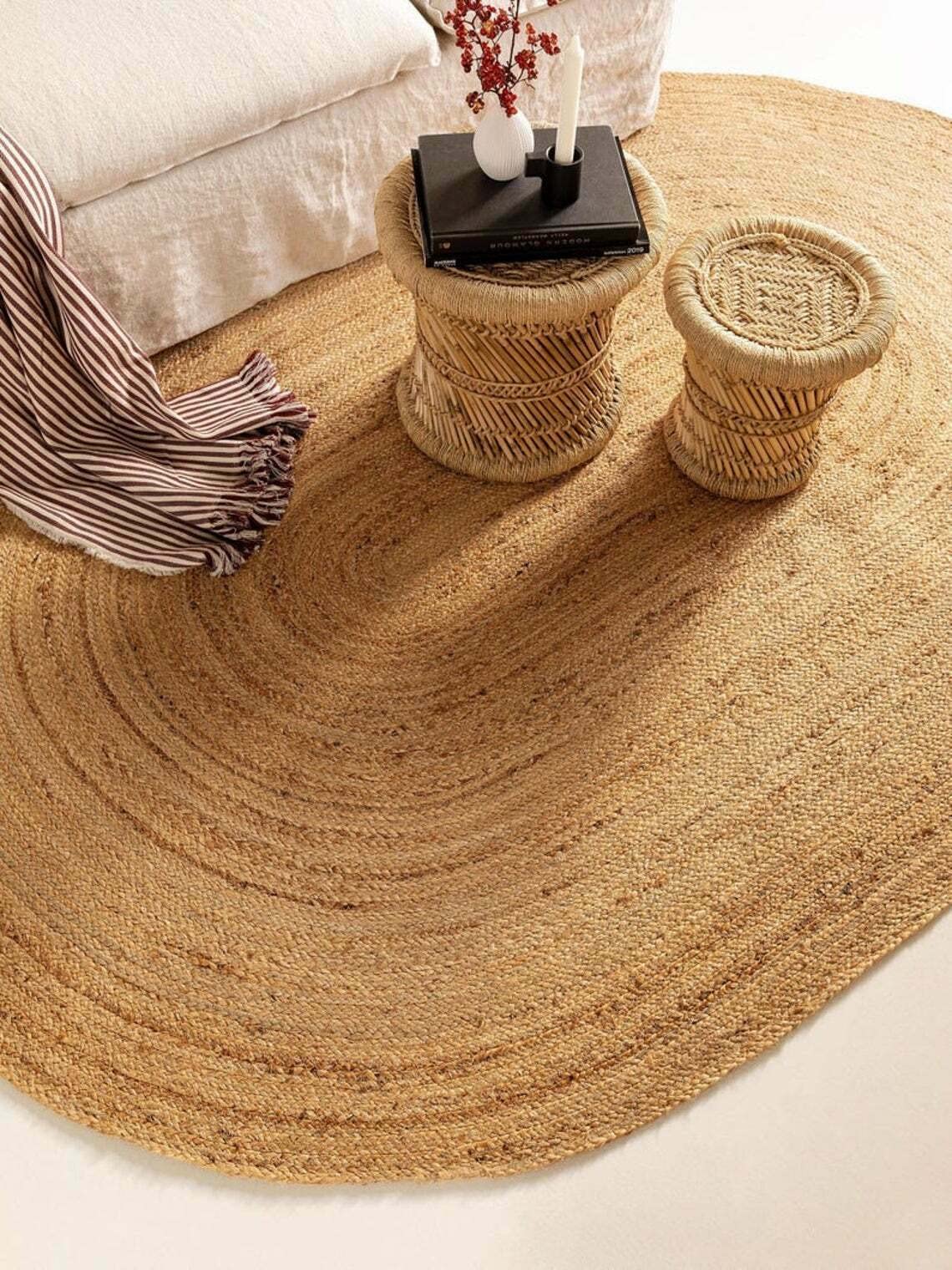 RUG Jute Natural Hand Braided Rug Oval Shape Beige Handmade Natural Fiber Area Carpet Kitchen, Hallway Rugs For Living (90 x 150 Cm (3x5 Feet))