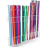 Straw Holder for Cabinet Door, 9.5’’ Large Acrylic Adjustable Straws Organizer with Ultra Sticky Adhesive Strips, Reusable Tumbler Straw Organizer Storage for Kitchen Counter Cupboard Door