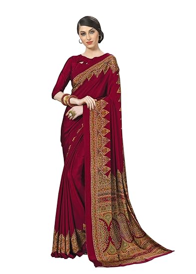 Womens Crepe Silk Printed Saree With Blouse