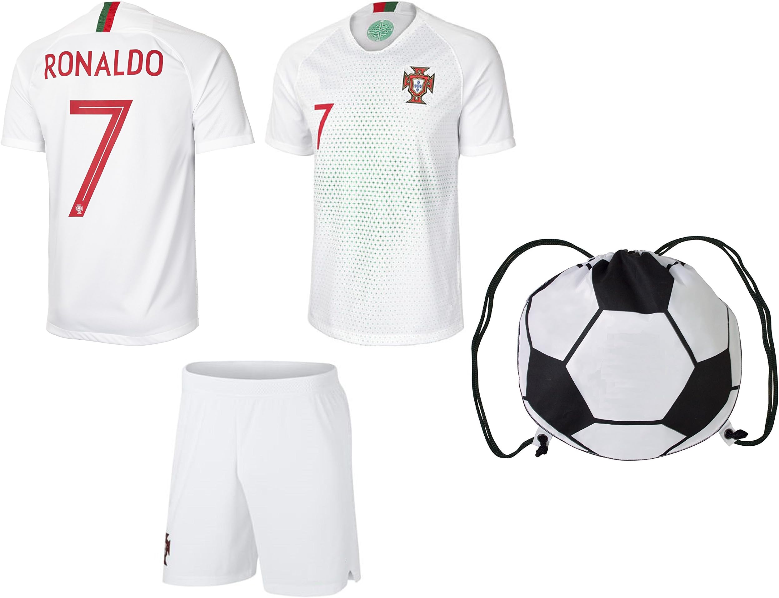 prtfc Cristiano Ronaldo Portugal #7 Away Kids Soccer Jersey and Shorts World Cup Kit All Youth Sizes