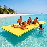 Outroad Floating Water Pad Mat, 3 Layers XPE Foam 9/12/18 Ft Lily Pad for Beach, Ocean, Lake, Roll-Up Floating Island for Water Recreation and Relaxing（Blue/Yellow）