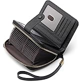 GAEKEAO Leather Credit Card Holder Wallet for Women RFID Blocking Large Capacity Bifold Zipper Card Case Organizer with Wristlet 32 Slots