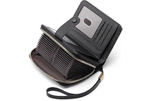 GAEKEAO Leather Credit Card Holder Wallet for Women RFID Blocking Large Capacity Bifold Zipper Card Case Organizer with Wristlet 32 Slots