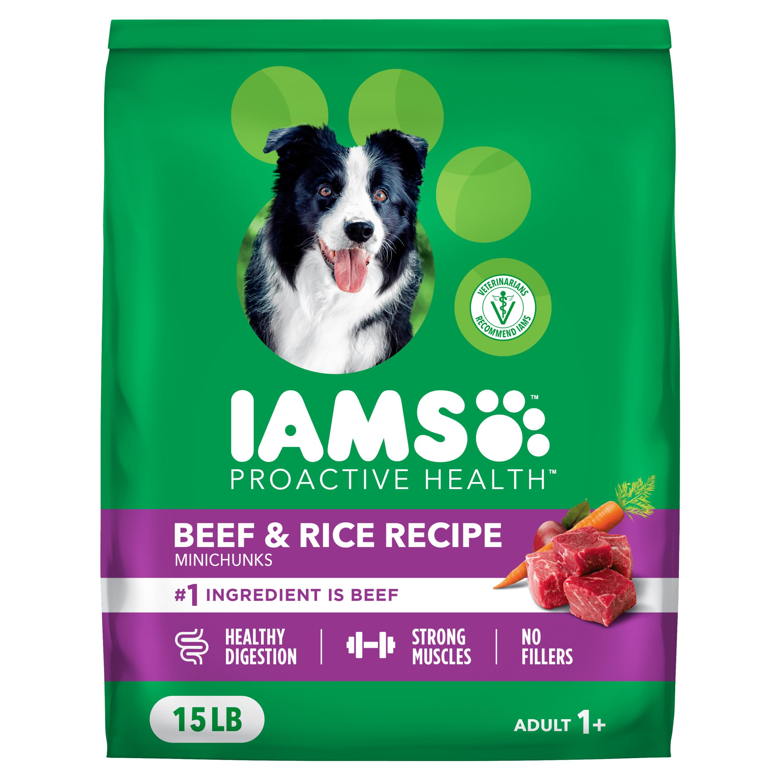 IAMS Proactive Health Dry Dog Food, Adult Dog Food Dry Recipe, Beef & Rice Recipe, 15 lb. Bag Image