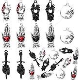 Anower 12 Pcs Halloween Charms for Jewelry Making, Moon Skeleton Head Hand Gothic Style Halloween Pendant Charms for Necklaces Bracelets Earring Keychain Terror Punk Charm DIY Crafts