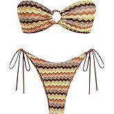 ZAFUL Women's Bandeau Bikini Strapless O Ring Lace Tie Back High Cut Two Piece Swimsuit Bathing Suits