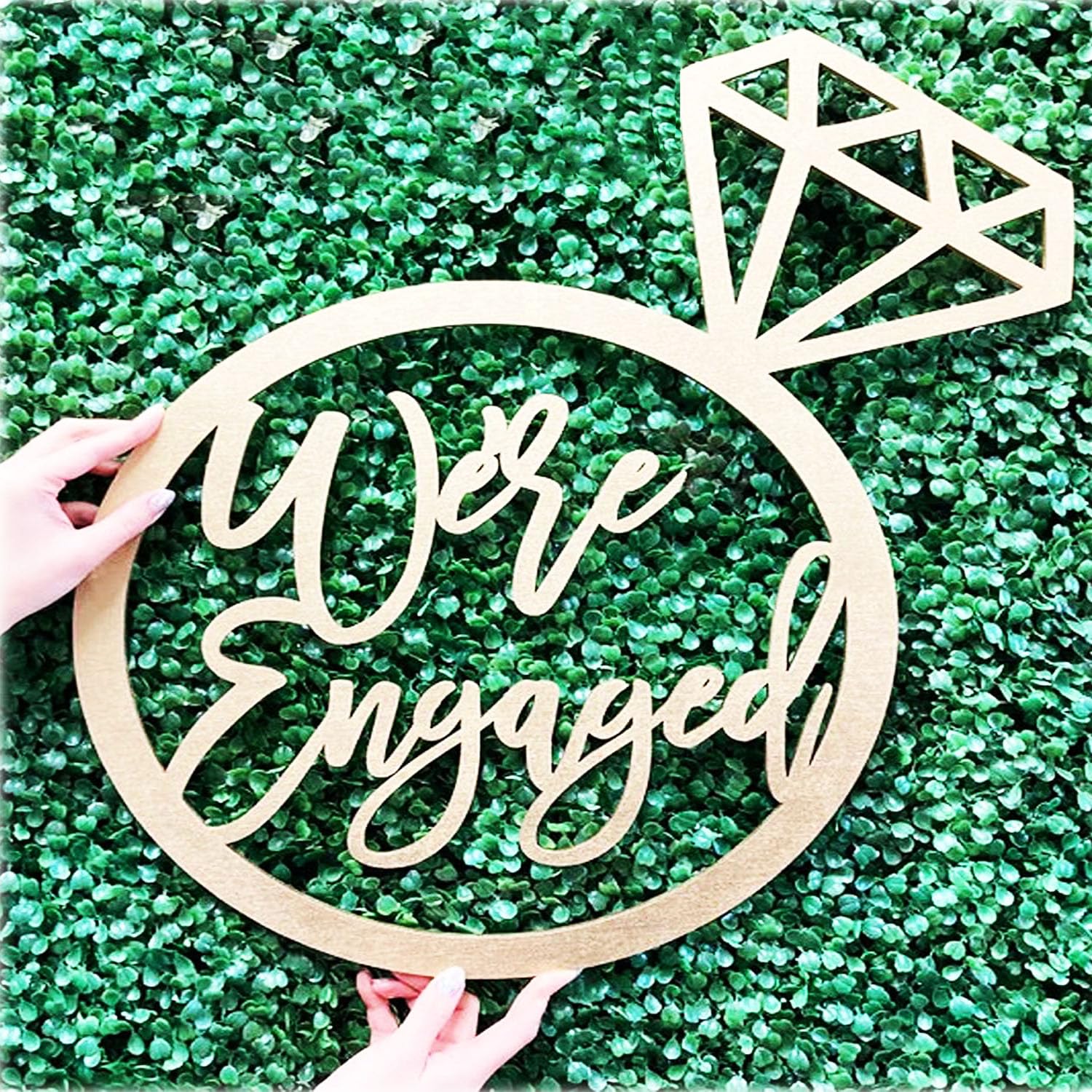 Photo 1 of Wooden Ring Engagement Sign, We Are Engaged Wall Decor for Bridal Shower Decorations Front Door Hanger Decor for Bachelorette Wedding Party Supplies Photo Booth Props Wooden Cutout Signs