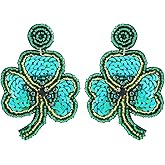 St. Patrick's Day Earrings Green Leaf Beaded Earrings for Women Handmade Shamrock Lucky Hat leprechaun Drop Dangle Earrings Valentine Gift Irish Holiday Jewelry Gift