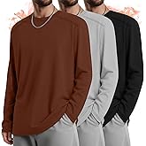 August Alley 3 Pack Men's Big and Tall Thermal Shirts, Fleece Lined Long Sleeve Tees Warm Crew Neck Undershirt Tops