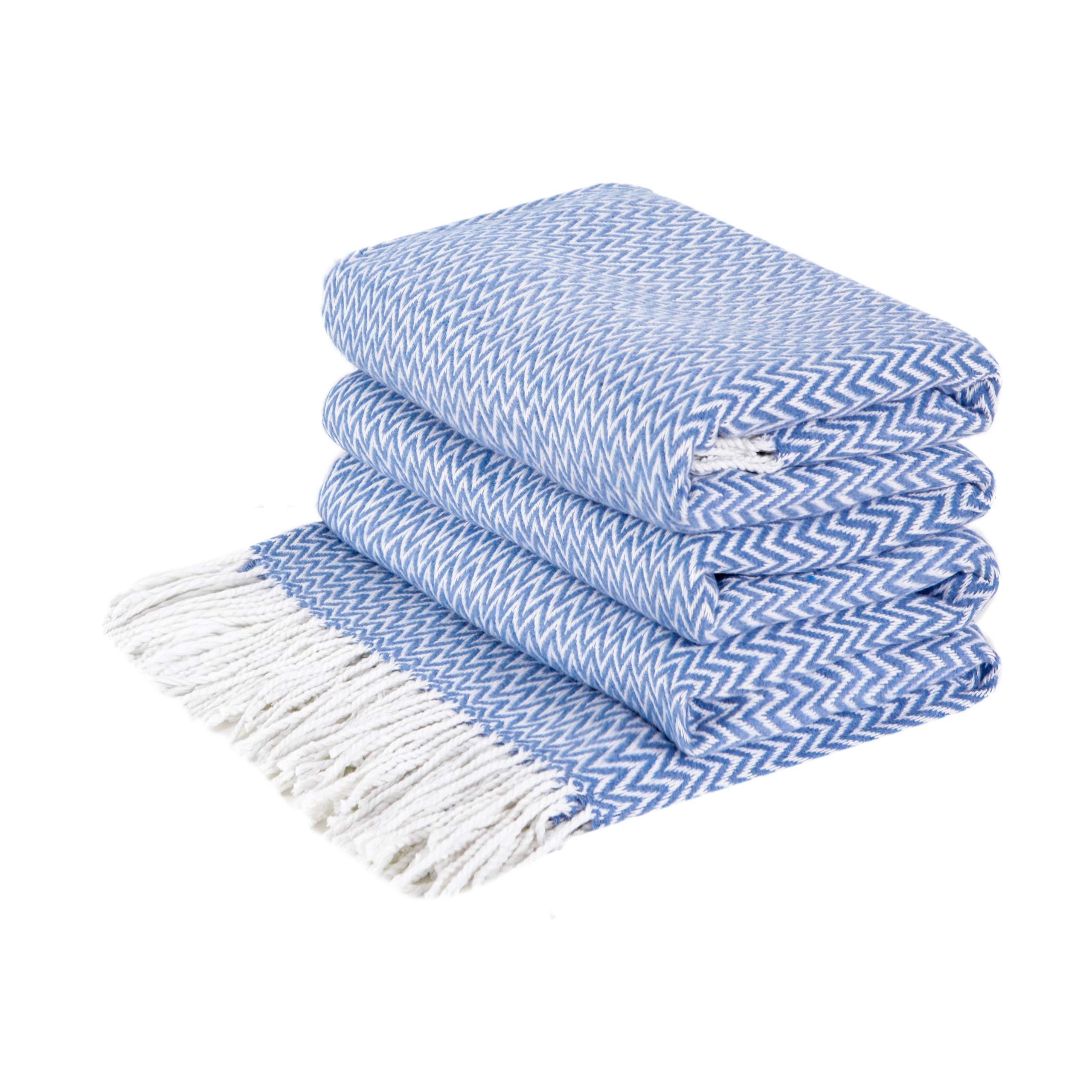 LYHome Cotton Blanket - Soft Throw for Sofas, Bed & Couch. Cosy Outdoor Blankets for Travel, Picnic & Camping. Settee Throws for Armchairs, Garden Furniture (55x79 in | 140x200 cm | Blue Chevron)