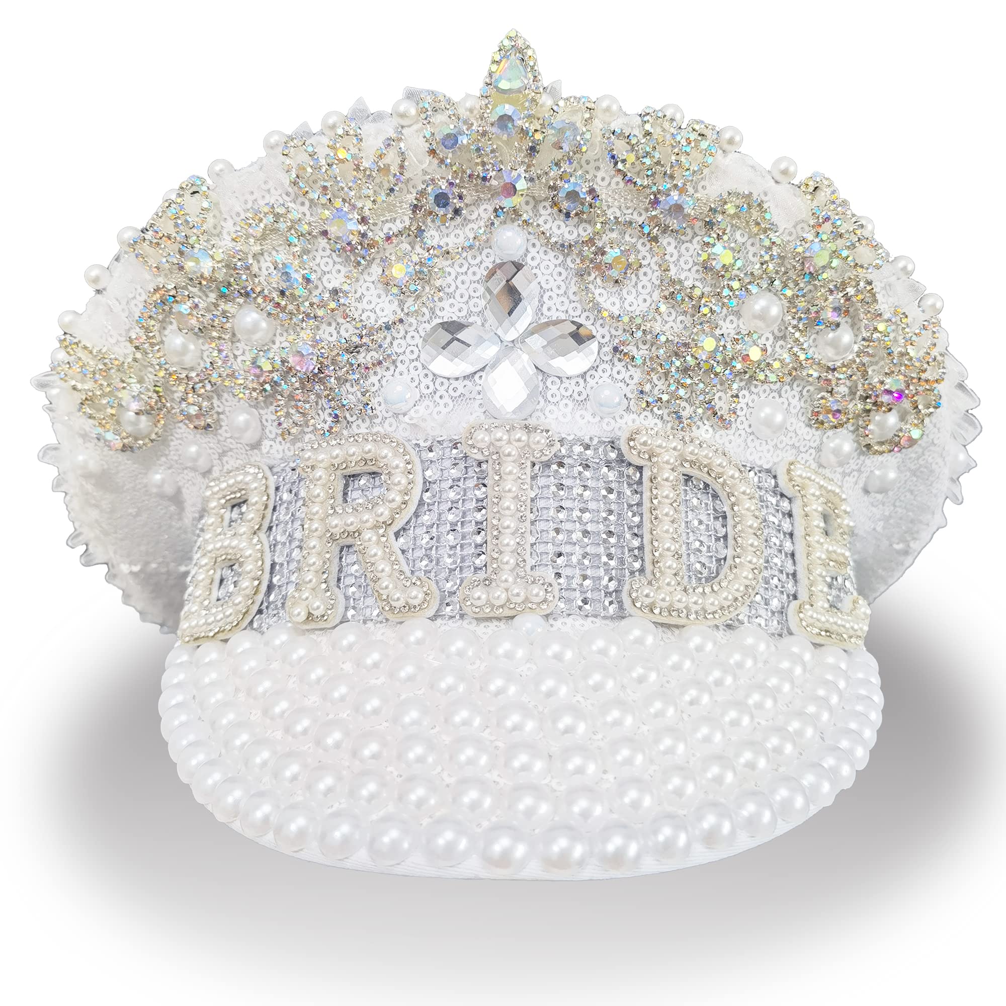 LUCKYSTARDOM Bride Hat - Hen Party Accessories - Hen Party Games - Bride Tribes and Weddings Iridescent crown, full pearl brim