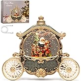Christmas Green Carriage Snow Globe Lantern with Gift Box - Santa Scene Water Lantern with Glitter Snow - Musical Holiday Decor with LED Light - Battery Or USB Cable Powered Operated(Green with Gold)
