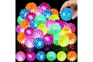Charniol 60 Pack Light up Spike Rubber Ball LED Spiky Ball Strobe Flashing Sensory Toy Bouncy Flash Stress Ball for Adults, Teens, 2.17 Inch
