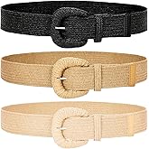 WHIPPY 3 Packs Women Straw Woven Elastic Stretch Waist Belts Fashion Boho Braided Skinny Ladies Dress Belt
