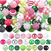Huquary 50 Pcs 20 mm Beads for Pens Bubblegum Large Round Gumball Acrylic Chunky Rhinestone Colored Resin Chunk Disco Ball Beads for Necklace Witch Jewelry Making DIY Crafts Supplies(Pink Green)