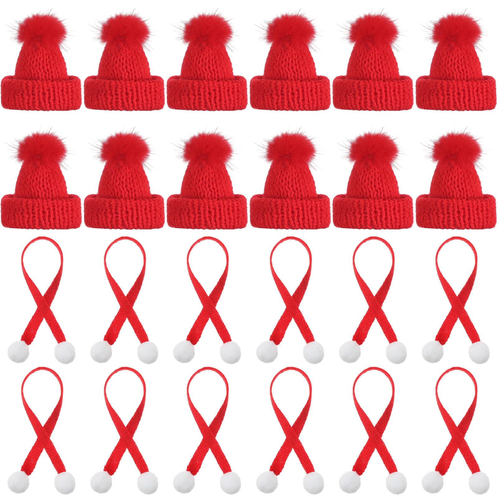 Photo 1 of Bencailor 48 Pcs Mini Christmas Knitting Hats and Mini Christmas Scarf Set Knitting Doll Hat Scarf Santa Knit Hat Tree Ornaments for DIY Craft Art Doll Decoration (Bright Red)