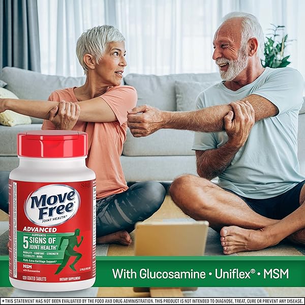MOVE FREE ADVANCED GLUCOSAMINE CHONDROITIN MSM JOINT SUPPORT SUPPLEMENT, SUPPORTS MOBILITY COMFORT STRENGTH FLEXIBILITY & BONE – 120 COUNT (PACK OF 3)
