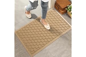 HIYARD Front Door Mat, Absorbent Resist Dirt Welcome Door Mat Indoor Outdoor, Waterproof Doormat, Sturdy Non Slip Backing Mat, Fade Resistant, Low Profile Patio Entry Mat, 29×17, Beige