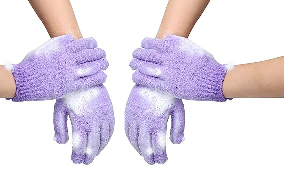 Lukzer Set of 2 Pairs Bath Gloves Spa Massage Body Scrubber Cleaner/Nylon Exfoliating Multi-Purpose Gloves (Multi-Color)