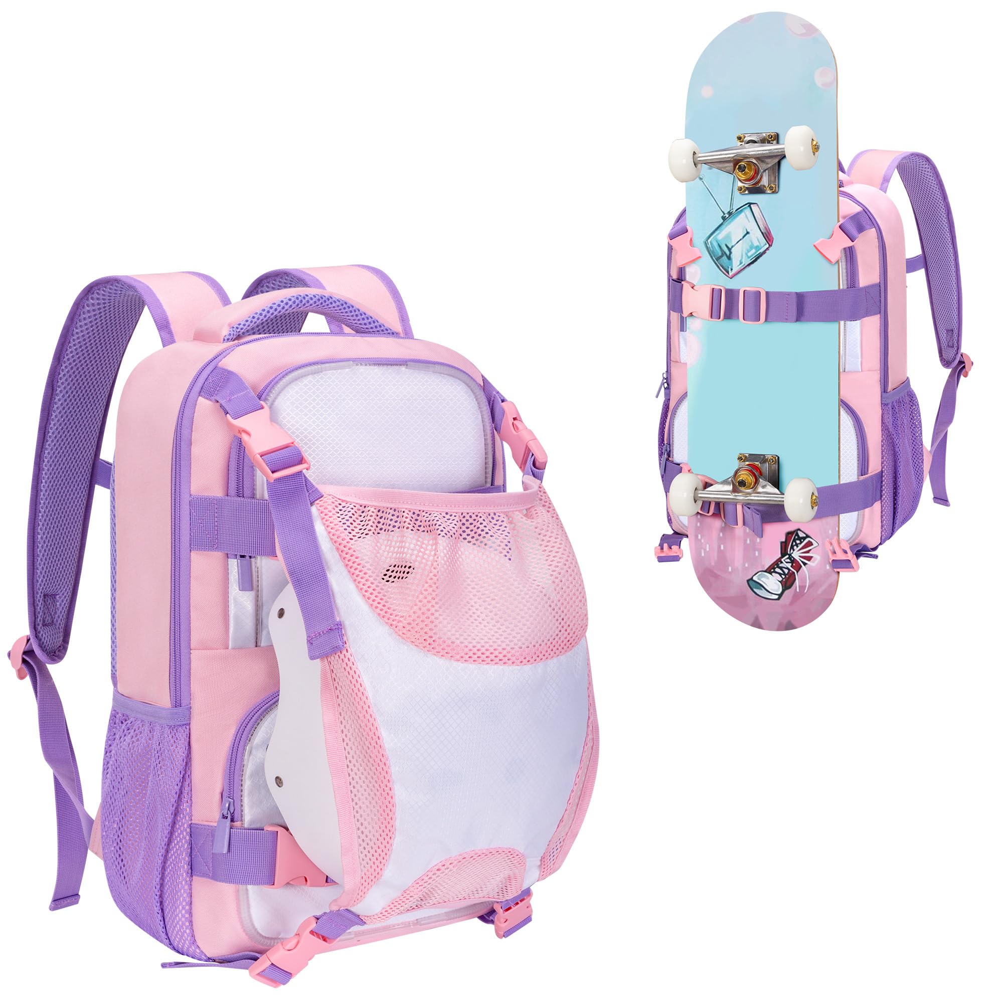 GOBUROS Skateboard Rucksack mit verstellbaren Board Gurten und Helmhalter