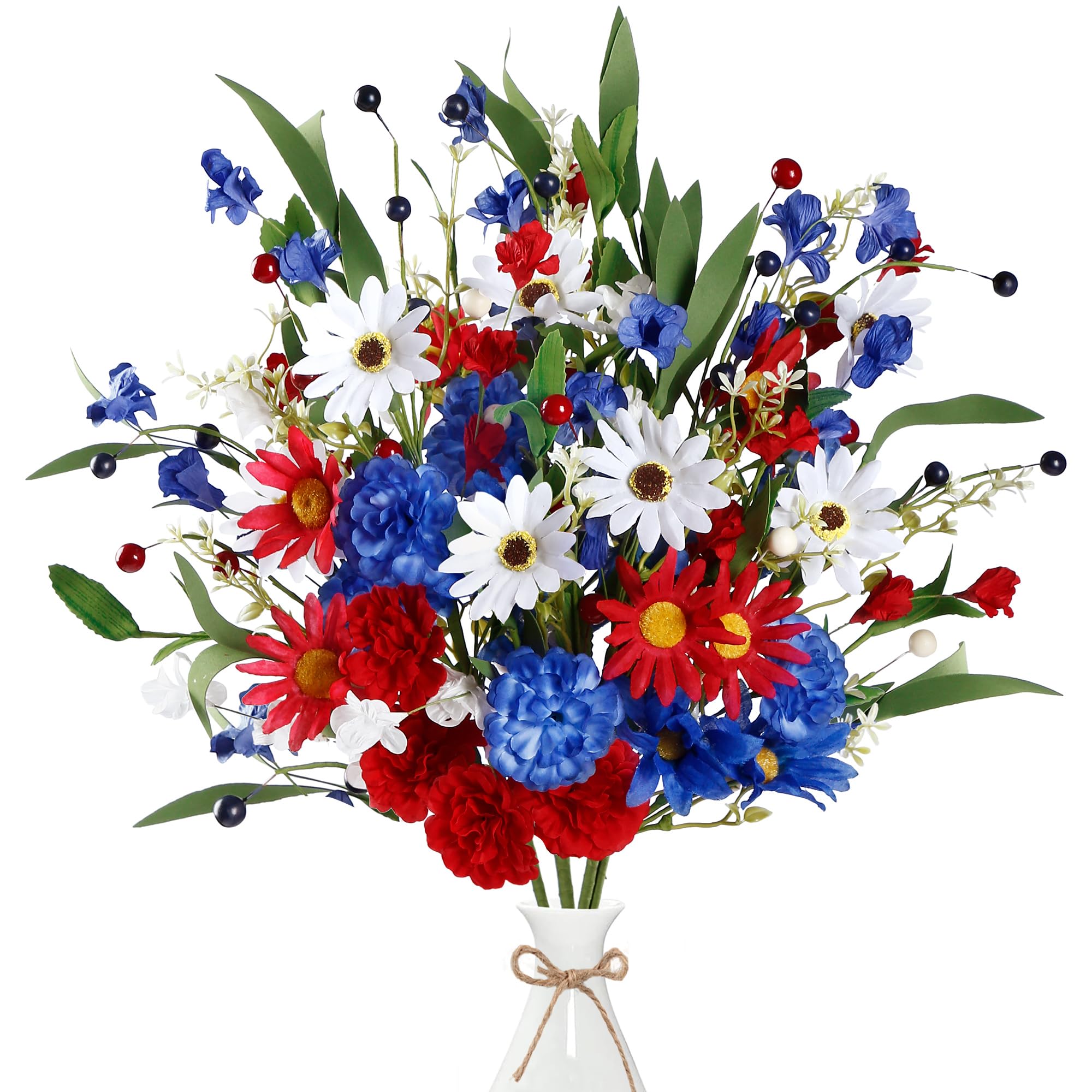 Sggvecsy Patriotic Artificial Flowers 6Pcs Memorial Bouquet Fake Red ...