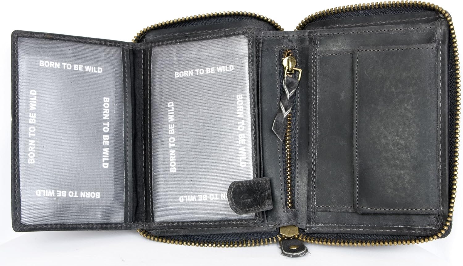 Born to be Wild Men's Zip-around Dark Grey Large Genuine Leather Wallet with Scorpion - Image 4
