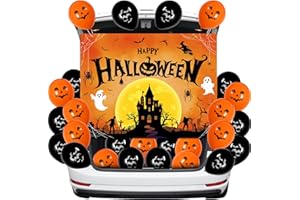 QOUBAI Halloween Trunk or Treat Car Decoration Kit Halloween Bat Witch Ghost Spider Web Banner and Balloons for SUV Spooky Outdoor Car Archway Garage Door Arch Photo Booth Backdrop Wall Party Supplies