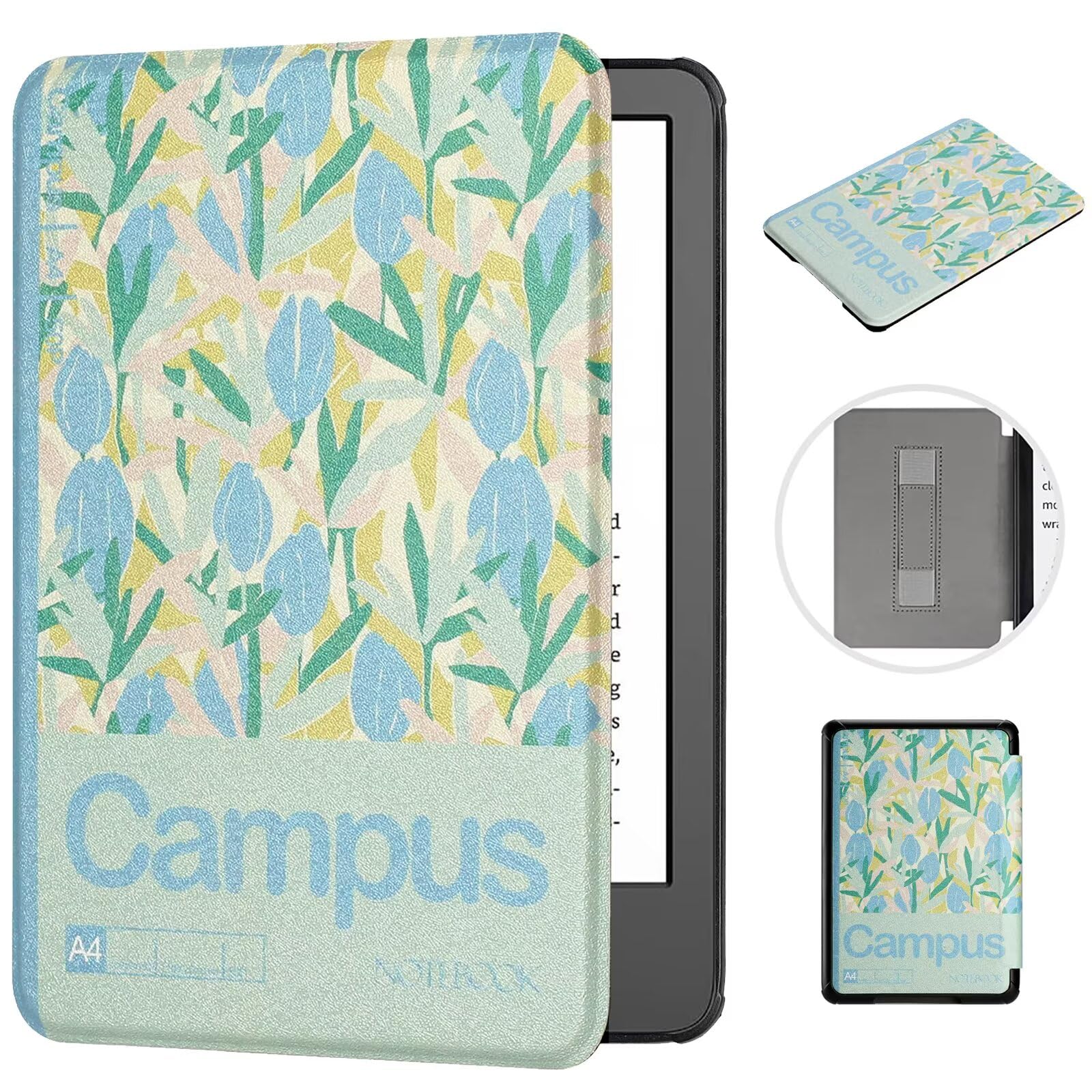 MOKASE for 6.8" Kindle Paperwhite 11th Generation Case 2021 (Model: M2L3EK / M2L4EK), PU Leather Cover with Auto Wake/Sleep Hand Strap for Signature Edition & Kindle Paperwhite 2021, Blue Tulips