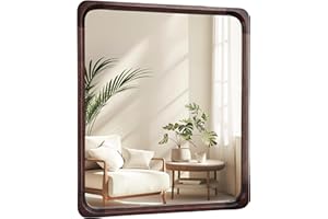 Tanmicoshomy Wood Bathroom Mirror 30 x 36 Inch, Solid Wood Framed Rectangle Mirrors with Tempered Glass for Living Room Bedro
