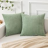 Kevin Textile Spring Pillow Covers 24x24 Set of 2 Spring Decorations Soft Plush Corduroy Chic Cushion Covers for Bedroom, 24 x 24 inch, Sage Green