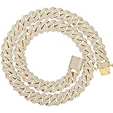 PY BLING Hip Hop Mens Full Iced Out 15mm 18K Gold/White Rose Gold Plated CZ Miami Cuban Link Chain Choker 18"-24" Necklace or 7.5"-8.5" Bracelet with Gift Box