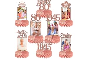 Guiruiy 8Pcs 80th Birthday Decorations Honeycomb Centerpieces for Womens, Pink Rose Gold Glitter Vintage 1945 80 Birthday Photo Table Centerpieces Party Supplies, Pink Eighty Bday Photo Table Topper