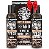 Viking Revolution Beard Wash and Beard Conditioner for Men with Argan Oil and Jojoba Oil- Beard Softener and Strengthener Beard Care Beard Shampoo and Conditioner with Ginseng Root(5oz,Coffee Whiskey)