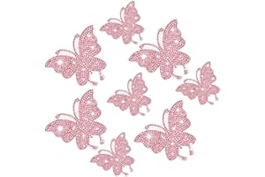 Frienda 8 Pcs Bling Butterfly Car Decals Women Crystal Rhinestone Shiny Butterfly Stickers Accessories for Car Body Bumper Window Laptop Automotive Interior Exterior Sticker Decor(Pink)
