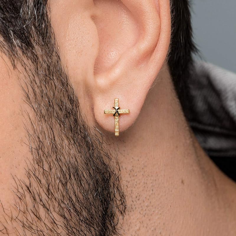 Black sterling silver earring for men stud earring men earrings cross stud earring