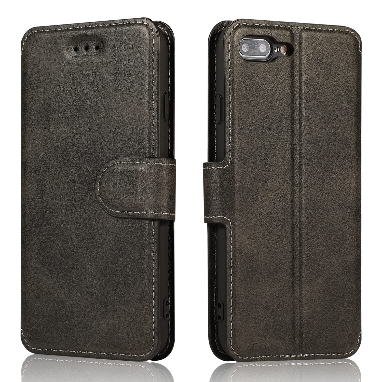 QLTYPRI Case for iPhone 7 Plus 8 Plus, Premium PU Leather Simple Wallet Case with Card Slots Kickstand Magnetic Closure Shockproof Flip Cover - Black