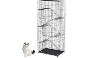 GOYAPPIN 6-Tier 77 Inch Foldable Cat Cage, Metal Pet Cat Ferret Animal House, Kitten Enclosure with 4 Wheels, 3 Doors, 5 Ladders, 1 Hammock, 1 Pumpkin Nest, 1 Tray