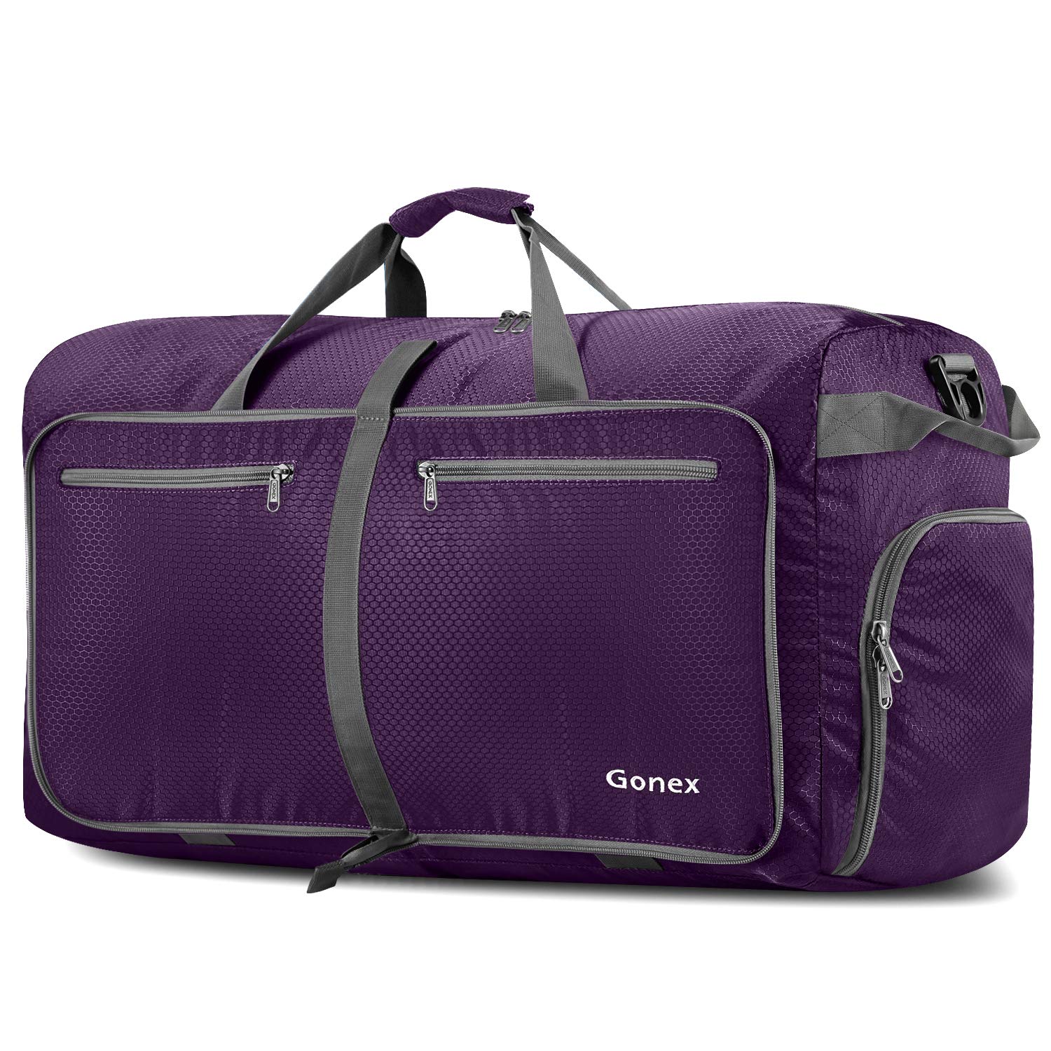 Gonex 100L Large Foldable Travel Duffle Bag with Shoes Compartment, Packable Lightweight Water Repellent Holdall Bag for Camping Gym Weekender Bag Purple