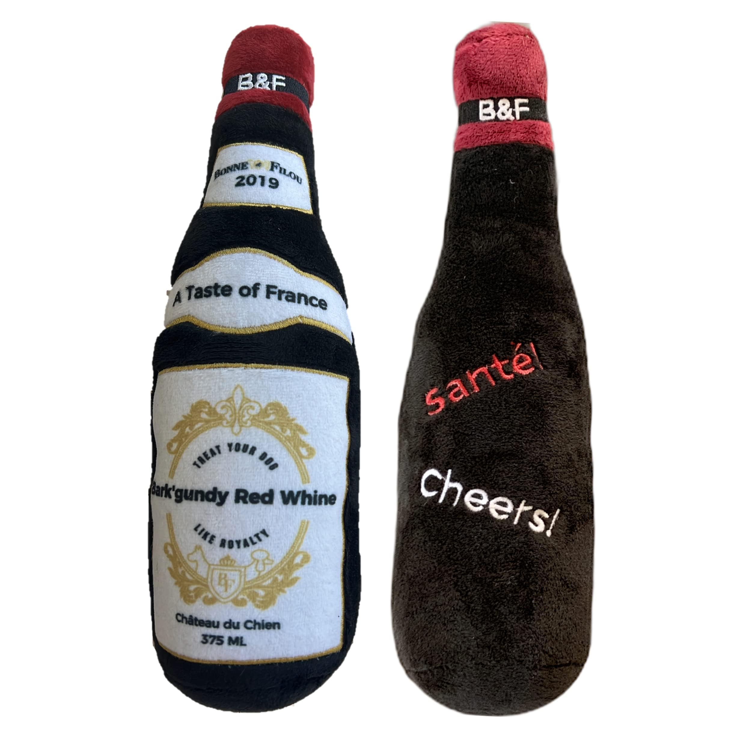 Bonne et Filou Wine Bottle Plush Squeaky Dog Toy for Easter (Bark'gundy Red Whine) Interactive Puppy Chew Toys for Aggressive Chewers Dog Toys for Small and Medium Dogs (1 Large Size)