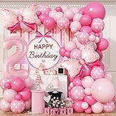 Light Pink Balloon Garland Arch Kit with Baby Pink 40 Inch Number 2 Balloon and Bow Foil Balloon, 2nd Birthday Decorations for Girl Princess 2 Year Old Birthday Party Baby Shower Anniversary Wedding