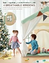 besrey 2-in-1 Kids Play House Tent with Lights & Pad Green view 8