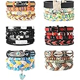 WJJPENGH Punk Beaded Bracelets Pack for Men Women, Mens Bracelet Set with Beads, Mens Bead Bracelet Stackable Gothic Boho Adjustable Men Bead Bracelet Pack