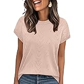 Sampeel Short Sleeve Sweaters for Women Crew Neck Summer Tops 2026 Trendy Beach Vacation Clothes Business Casual Outfits