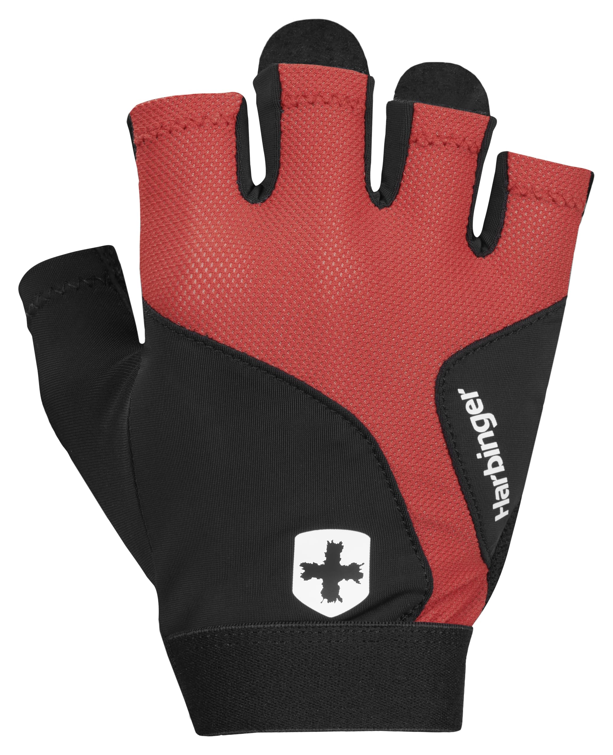 Harbinger Flexfit 2.0 Weightlifting Gloves-Natrual Grip Palm Protection and Full Range of Motion,7-Piece Leather Palm Naturally Contours To Your Hand,Provides Full Range of Motion,Large,Red