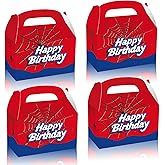 FLOLUVZ 16 PCS Spider Birthday Party Favor Treat Boxes, Spider Goodie Boxes Gift Bags, Gable Candy Box for Cartoon Themed Birthday Party Supplies Decorations