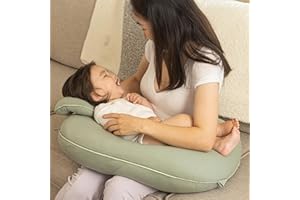 Pharmedoc Nursing Pillow for Breastfeeding - Breast Feeding Pillows with Headrest and Adjustable Waist Straps - Removable Cover, Sage - Baby Essentials for Newborn - Full Support for Mom and Baby