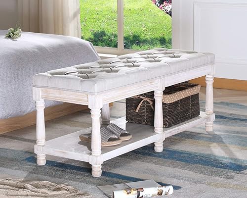 Guyou Farmhouse Entryway Bench with Storage Foot, Rustic
