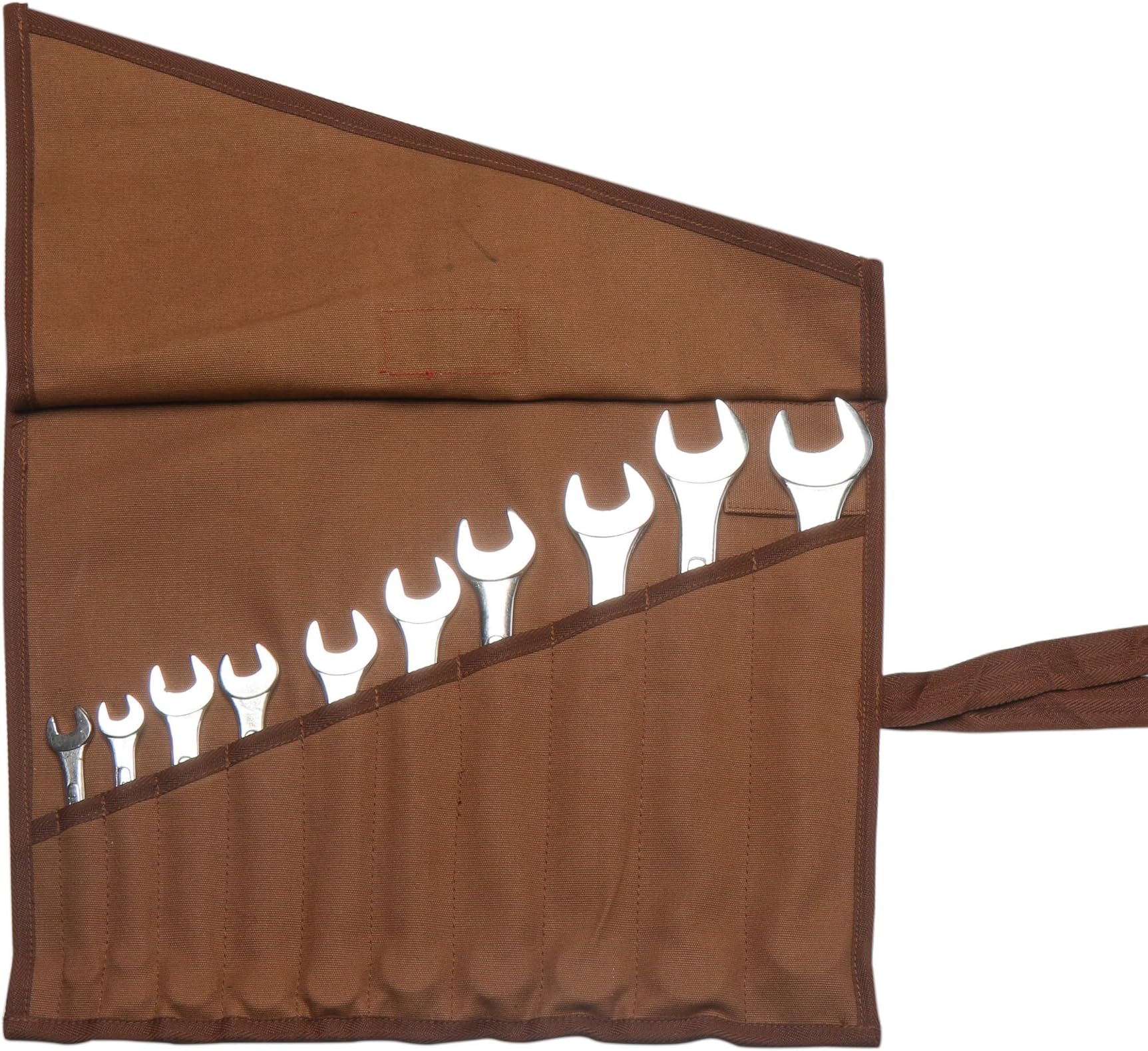 Eximius Ex 0202 Wrench/Tool Roll 10+ Pockets of 100% Dyed Cinnamon Brown 15 Oz Cotton Canvas