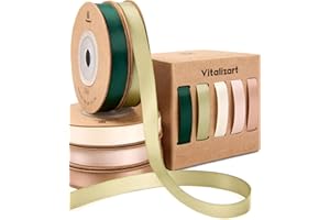 Vitalizart Ribbons for Crafts 3/8" x 50 Yd Satin Ribbon Double Face Gift Wrapping Silk Like Fabric Flower Bouquet Birthday Party Decorations Bridal Shower Wreath Hair Continuous Green Cream Nude
