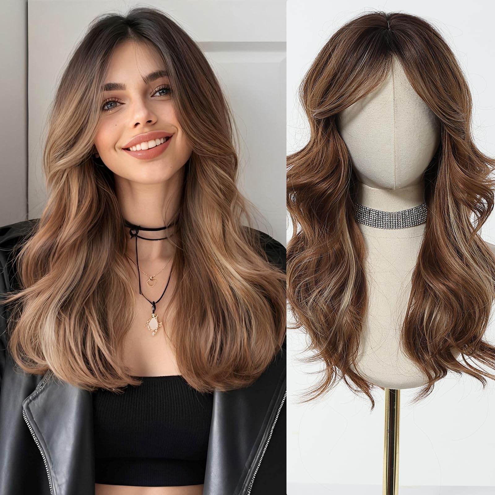 Esmee Long Wavy Brown Wigs for Women Natuaral Synthetic Hair Heat Resistant Ombre Wig for Daily Party Cosplay Use — image 1